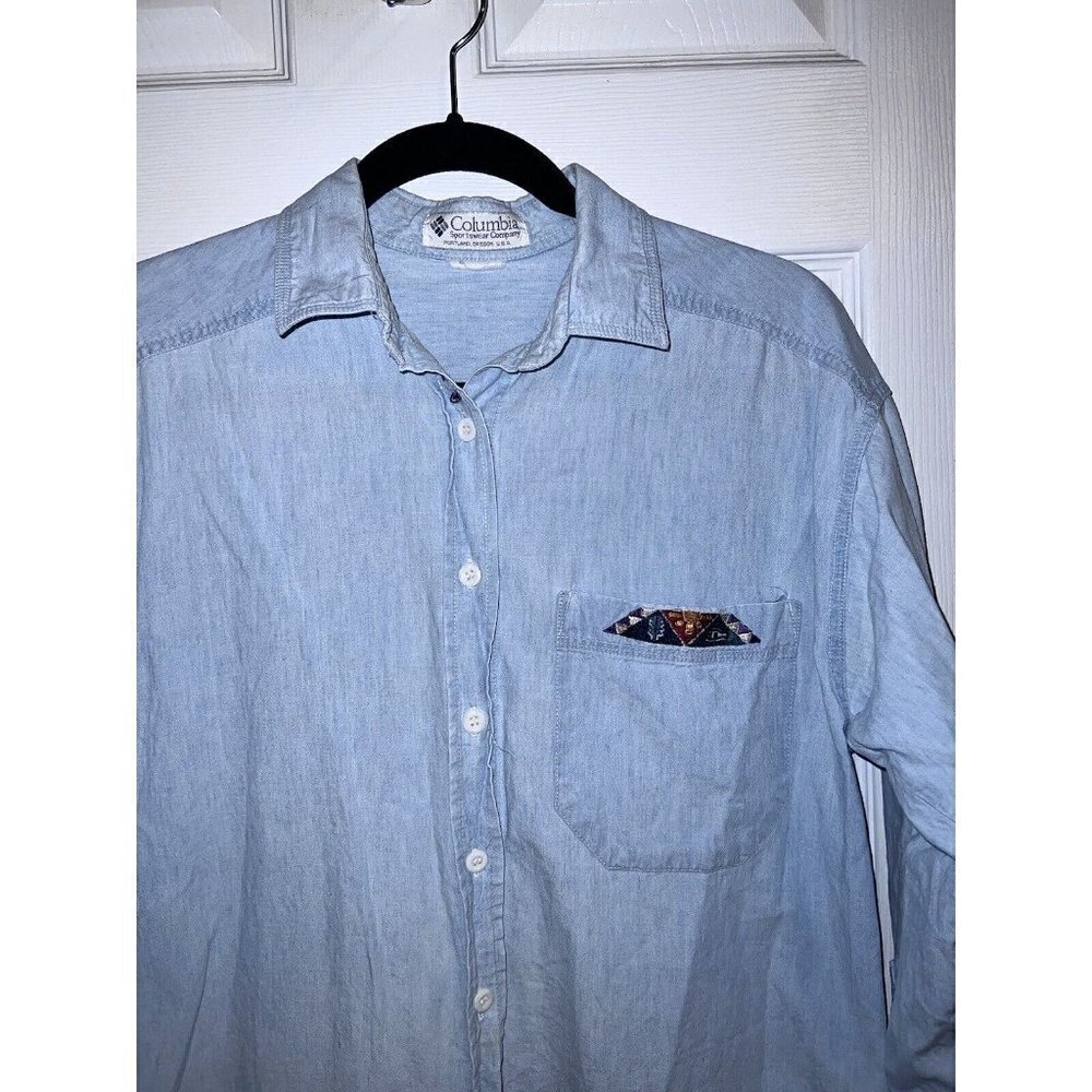 Vintage COLUMBIA Womens Chambray Long Sleeve Button Shirt Embroidered - Picture 3 of 7